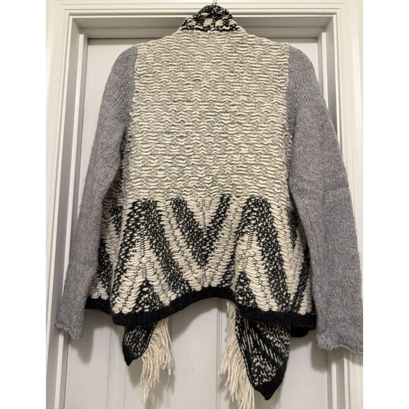 Anthropologie Moth Ambra Fringed Open Front Knit Cardigan Sweater Size Medium - Picture 6 of 7